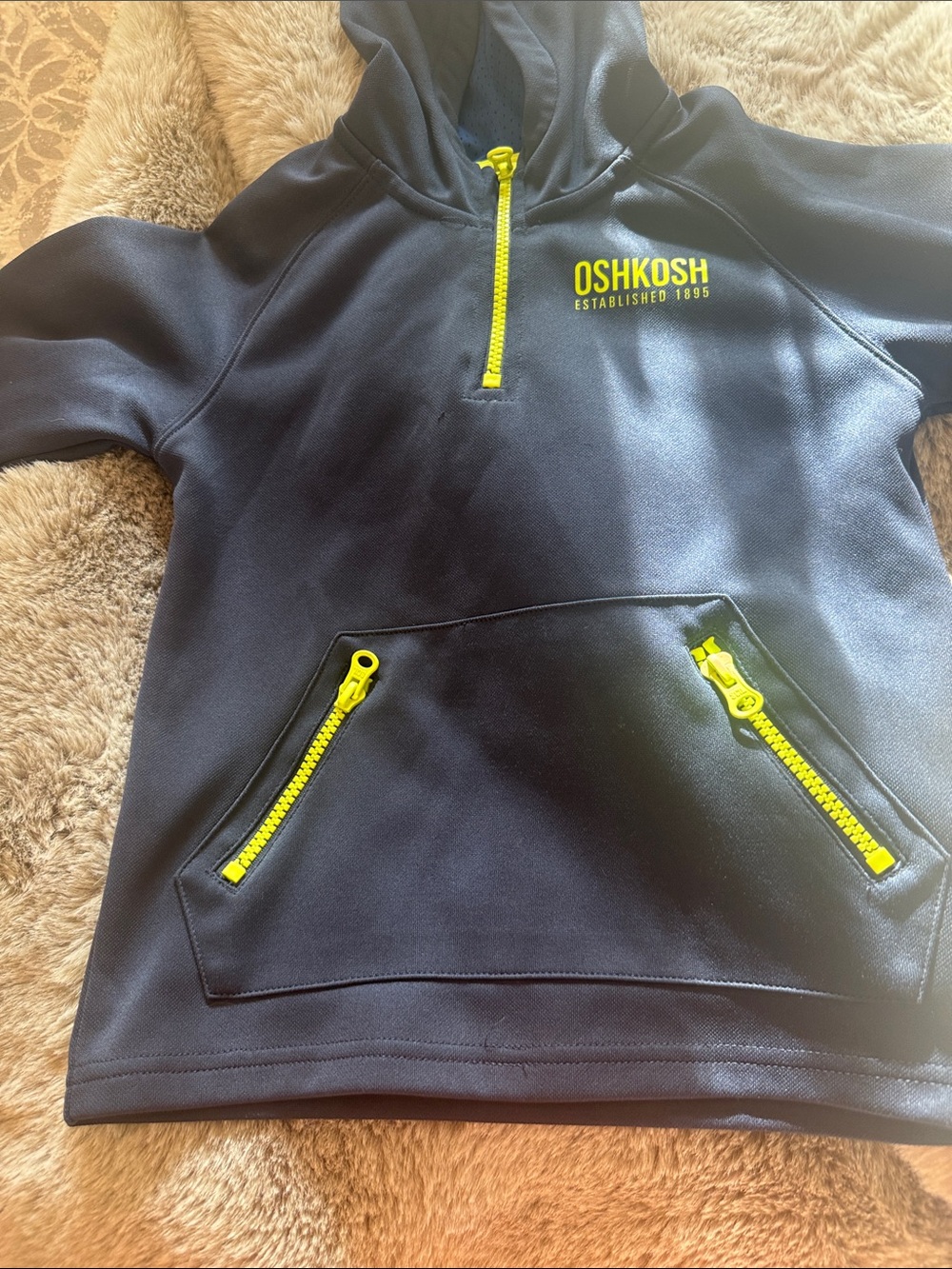 OshKosh B'gosh Navy Hooded Pullover with Yellow Zipper Accents - Picture 5 of 7